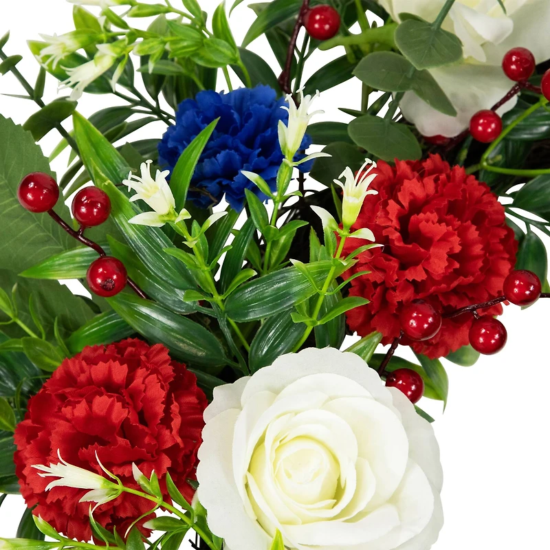 24" Carnation & Rose Artificial Americana Wreath