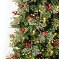 6ft. Pre-Lit Feel-Real® Virginia Pine Slim Artificial Christmas Tree with Berries & Pinecones, Warm White LED Lights