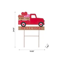 Glitzhome® 24" Metal Wooden Valentine's Truck Yard Stake & Hanging Sign