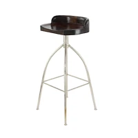 Brown Iron and Wood Contemporary Bar Stool, 33" x 16" x 12"