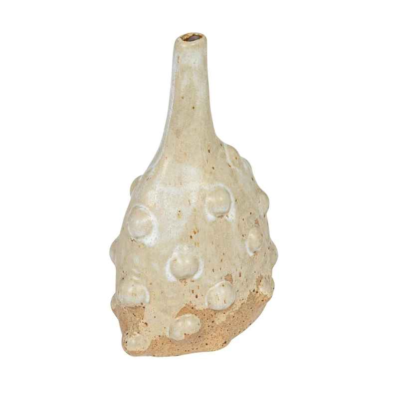 Hello Honey® 8" White Stoneware Vase with Raised Dots & Reactive Glaze
