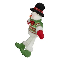 18" Red & Green Sitting Smiling Snowman Christmas Figure