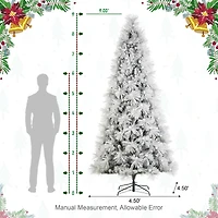 Glitzhome® 9ft Pre-Lit Flocked Full Pine Artificial Christmas Tree, Warm White LED Lights