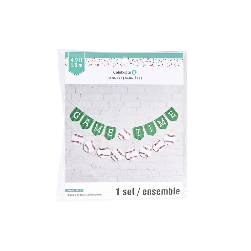 12 Pack: 5ft. Green & White Game Time Baseball Banner Set by Celebrate It™