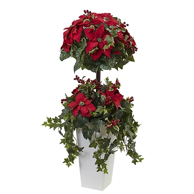 4ft. Poinsettia Berry Topiary with Decorative Planter