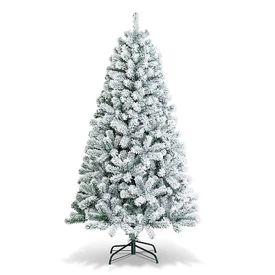Costway 6ft. Unlit Snow Flocked Hinged Artificial Christmas Tree