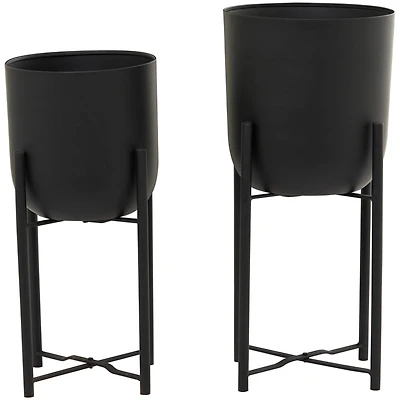 CosmoLiving by Cosmopolitan Black Metal Planter with Removable Stand Set, 22" & 20"