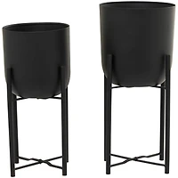 CosmoLiving by Cosmopolitan Black Metal Planter with Removable Stand Set, 22" & 20"