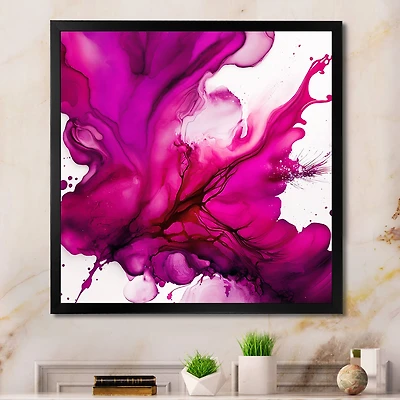 Designart "Ancient Mystery In Viva Magenta II" Abstract Liquid Ink Canvas Wall Art