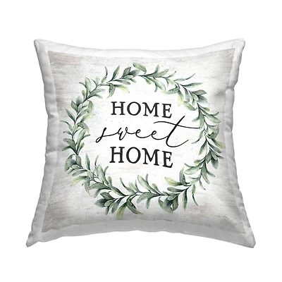 Stupell Industries Home Sweet Home Sentiment Green Farmhouse Wreath Throw Pillow 18" x 18"