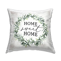 Stupell Industries Home Sweet Home Sentiment Green Farmhouse Wreath Throw Pillow 18" x 18"