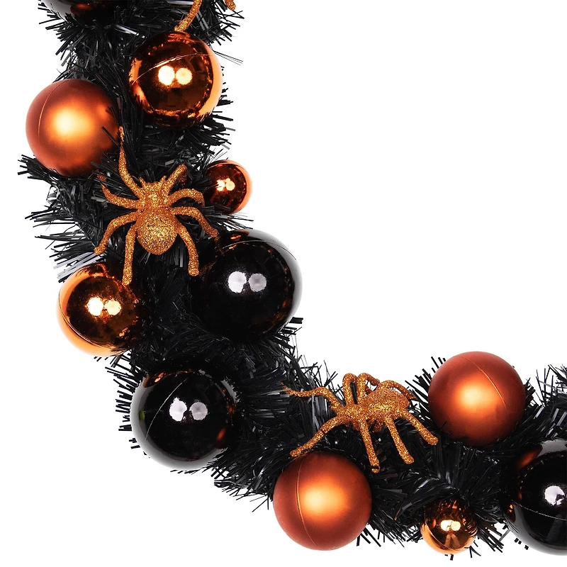 18'' Unlit Orange Spiders and Ornaments Halloween Wreath
