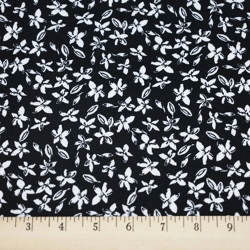 Fabric Merchants Leaves on Black Double Brushed Stretch Fabric