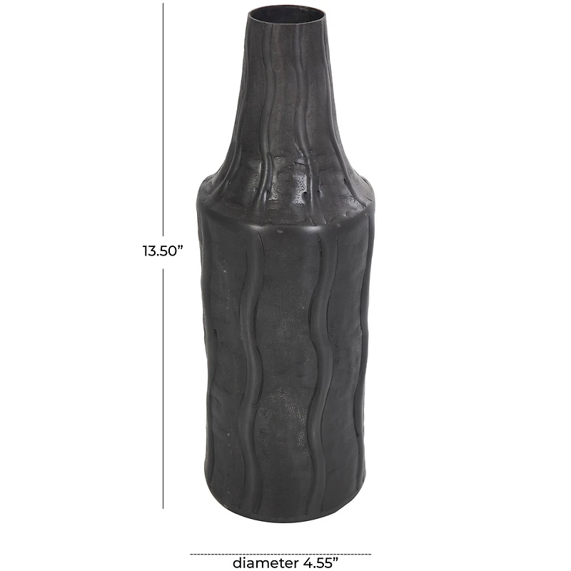14" Black Metal Snakeskin Inspired Vase with Dimensional Wavy Accents