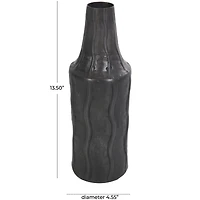 14" Black Metal Snakeskin Inspired Vase with Dimensional Wavy Accents