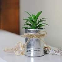 7" Tropical Green Artificial Mini Plant in Tin Planter