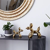 Set of 2 Gold Porcelain Contemporary Dog Sculpture, 7", 9"
