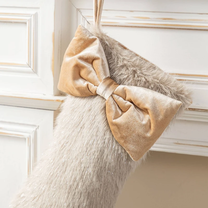 Glitzhome® 21"L Faux Fox Fur Christmas Stocking with Bow