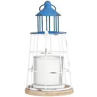 12" Blue Metal Distressed Decorative Light House Candle Lantern
