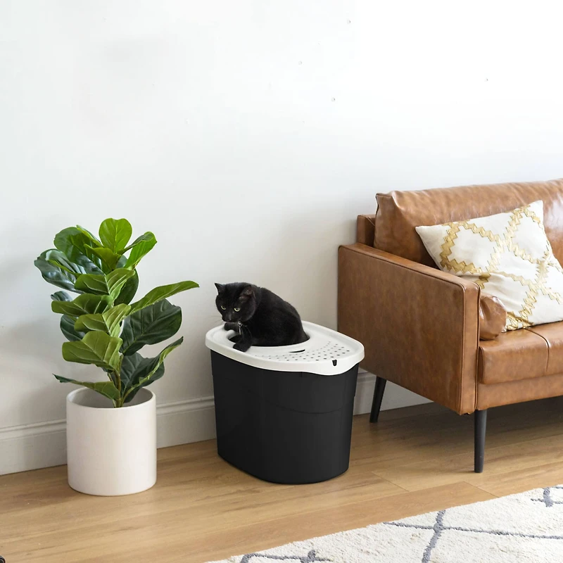 Iris®  Large Top Entry Cat Litter Box with Scoop, Black