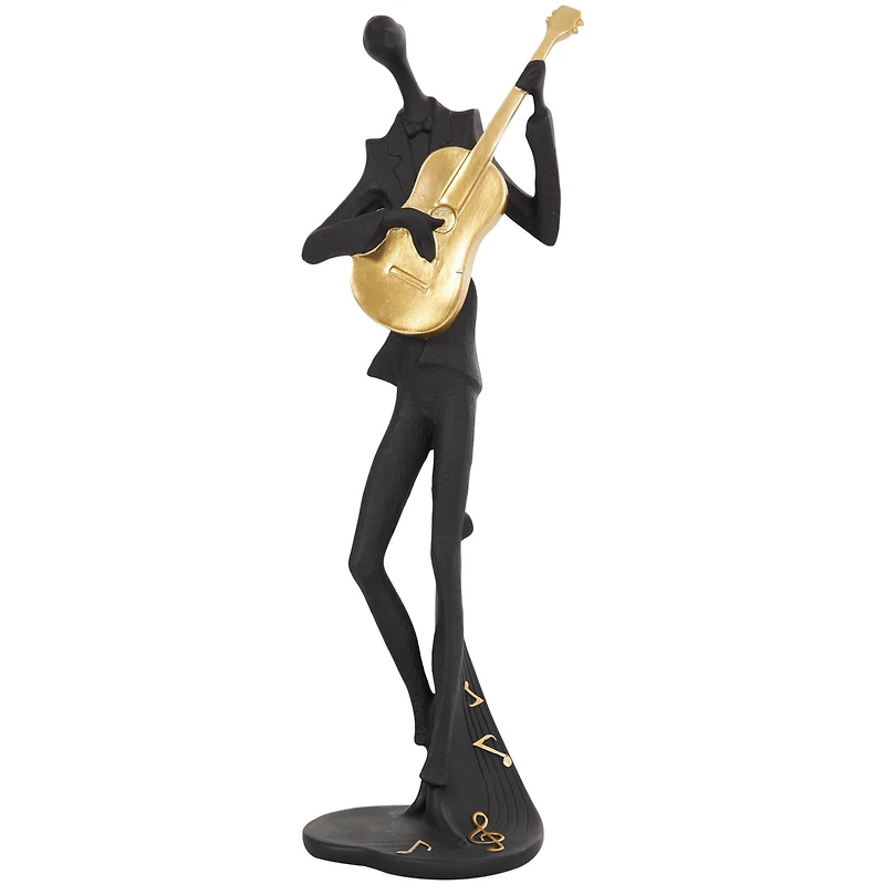 Black Polystone Abstract Musician Sculpture Set with Gold Instruments & Music Notes