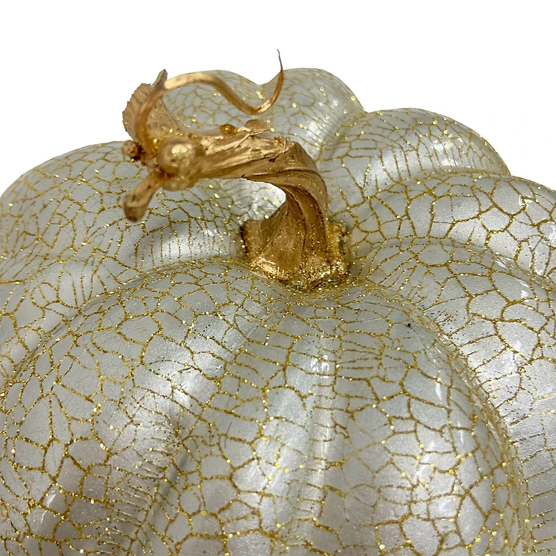 12" Champagne Gold Crackled Fall Harvest Pumpkin Decoration