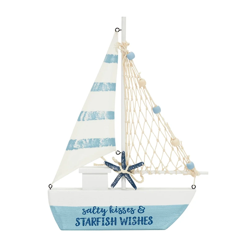 Blue Sail Boat with Netting & Starfish Sculpture Set