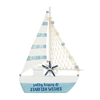 Blue Sail Boat with Netting & Starfish Sculpture Set