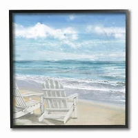 Stupell Industries White Adirondack Chairs on the Beach Painting Framed Wall Art