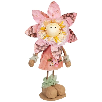 21.5" Pink & Tan Standing Spring Sunflower Girl Floral Decorative Figure