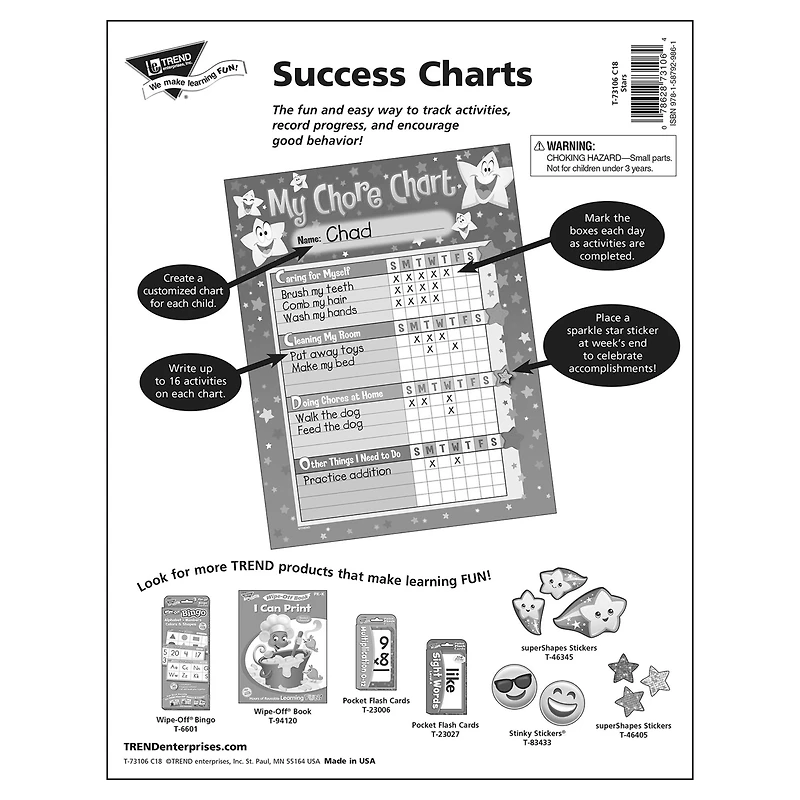 Trend Enterprises® Stars Chore Charts, 3 Packs of 25 Sheets