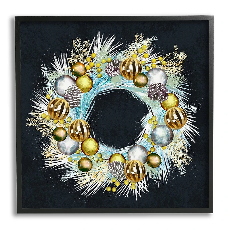 Stupell Industries Seasonal Ornaments Pine Wreath Framed Giclee Art