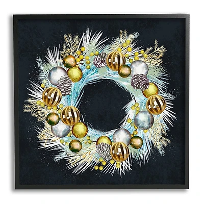 Stupell Industries Seasonal Ornaments Pine Wreath Framed Giclee Art