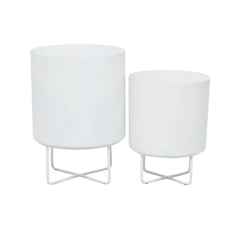 White Modern Planter, Set of 2" 16", 13"