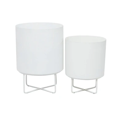 White Modern Planter, Set of 2" 16", 13"