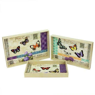 Ivory & Violet Vintage Style Butterfly Rectangular Serving Tray Set