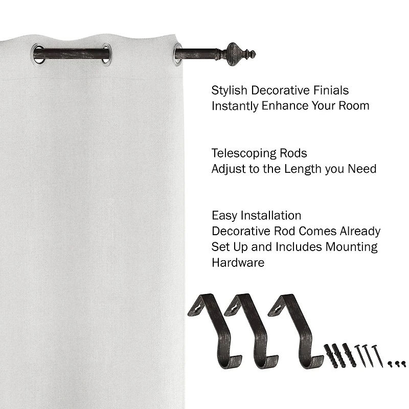 Hastings Home Black Extendable Curtain Rod with Finials