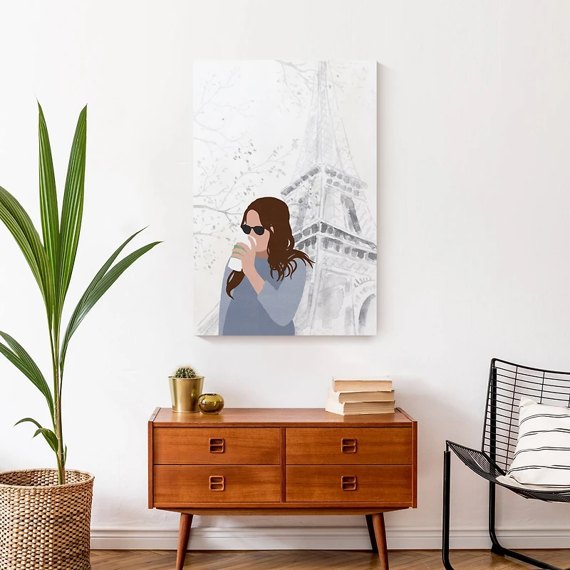 Girl Drinking Coffee Paris Canvas Wall Art