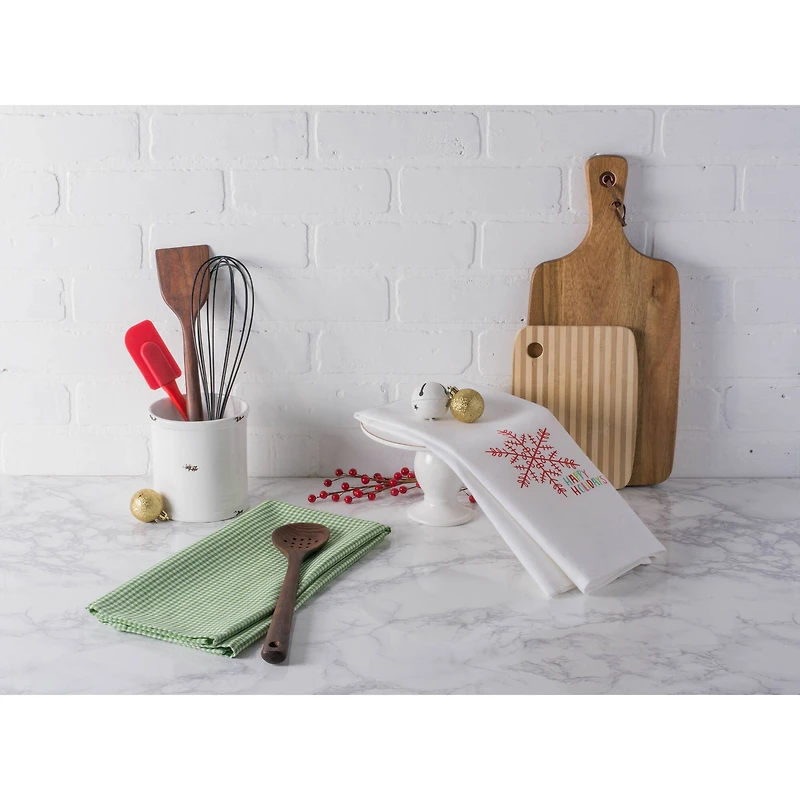 DII® Green Check & White Happy Holidays Dishtowel Set