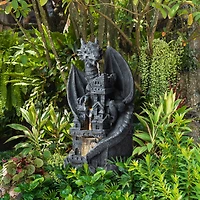 Glitzhome® 36.5" 4-Tier Gothic Dragon Sculptural Outdoor Fountain with LED Light