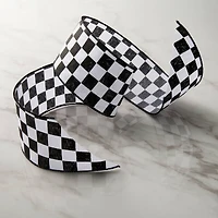 2.5" x 3yd. Black & White Checkered Wired Edge Ribbon by Celebrate It™