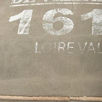 Gray Fabric and Leather Rustic Pouf, 17" x 21" x 21"