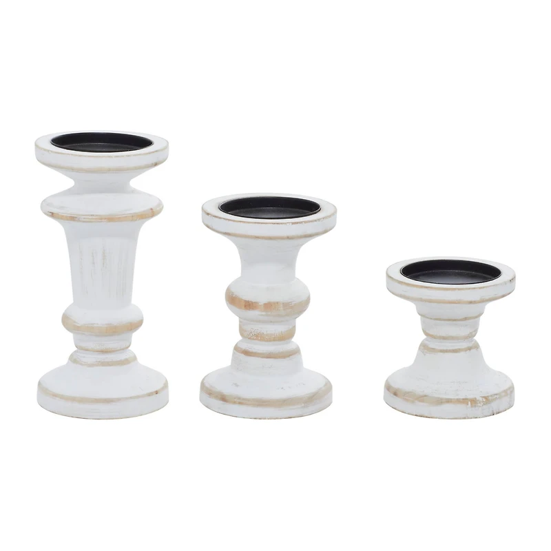 White Wood Farmhouse Candle Holder Set