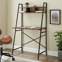 Walker Edison 56" Dark Walnut Industrial Ladder Desk with Storage