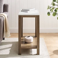 Walker Edison Faux White Marble & Natural Walnut A-Frame Side Table