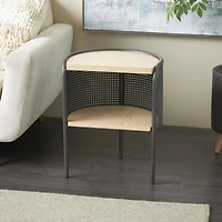 22.25" Light Brown Wooden Half-Moon Two-Toned 1-Shelf Accent Table with Mesh Back Panel