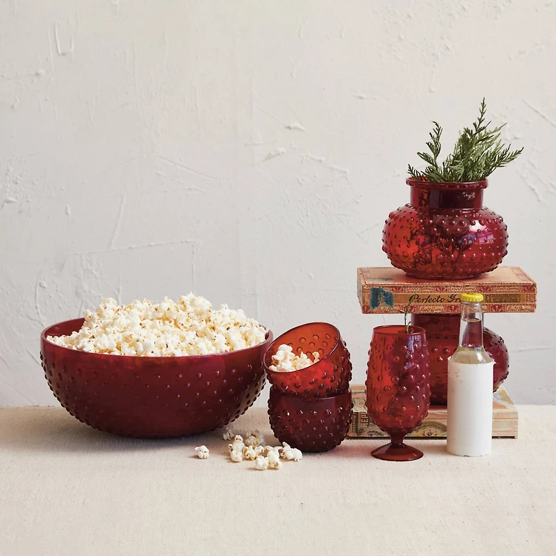 Hello Honey® 4.5qt. Red Glass Hobnail Serving Bowl