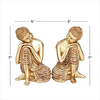 Set of 2 Gold Polystone Traditional Sculptures, 7" x 5" x 5"