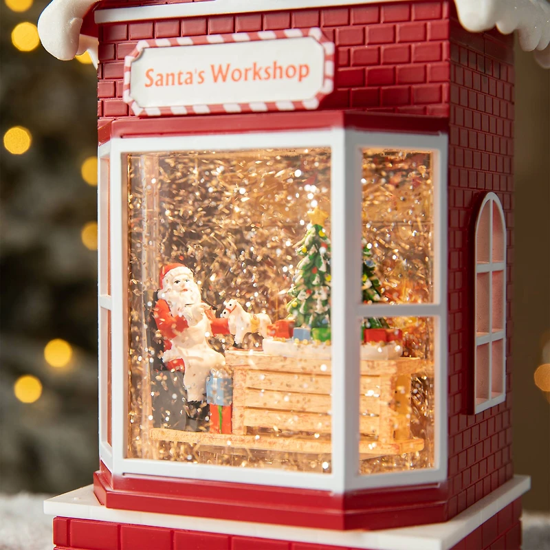 Glitzhome® 10.5" Lighted Santa's Workshop Waterglobe