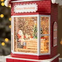 Glitzhome® 10.5" Lighted Santa's Workshop Waterglobe